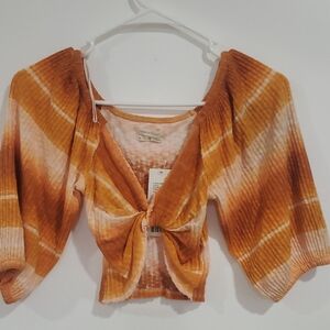Urban Outfitters Orange and White Tie-Dye Blouse